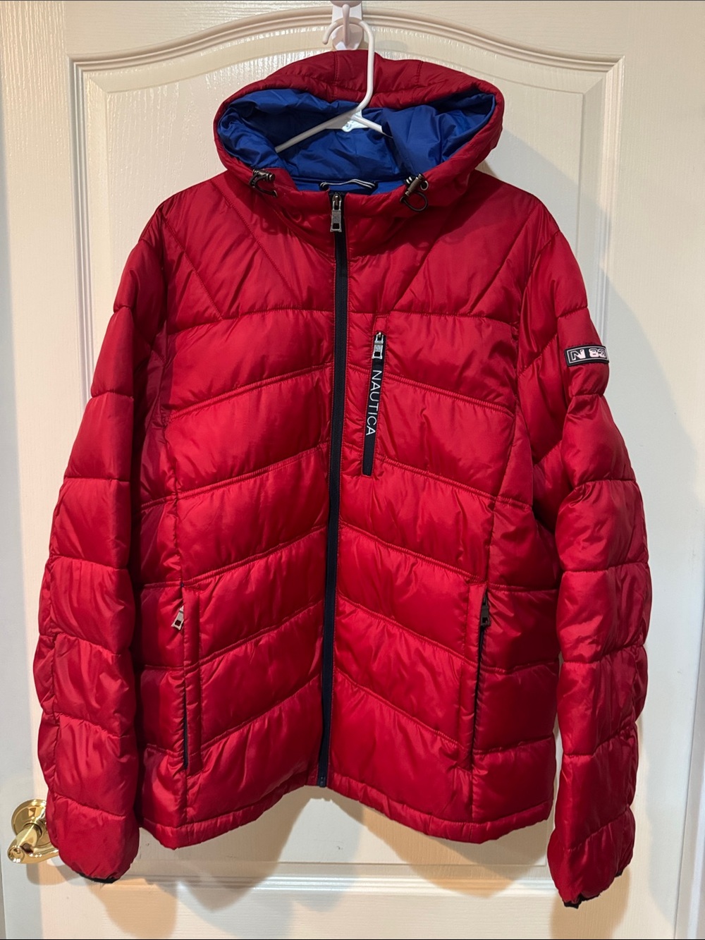 Nautica Red Quilted Puffer Jacket with Hood